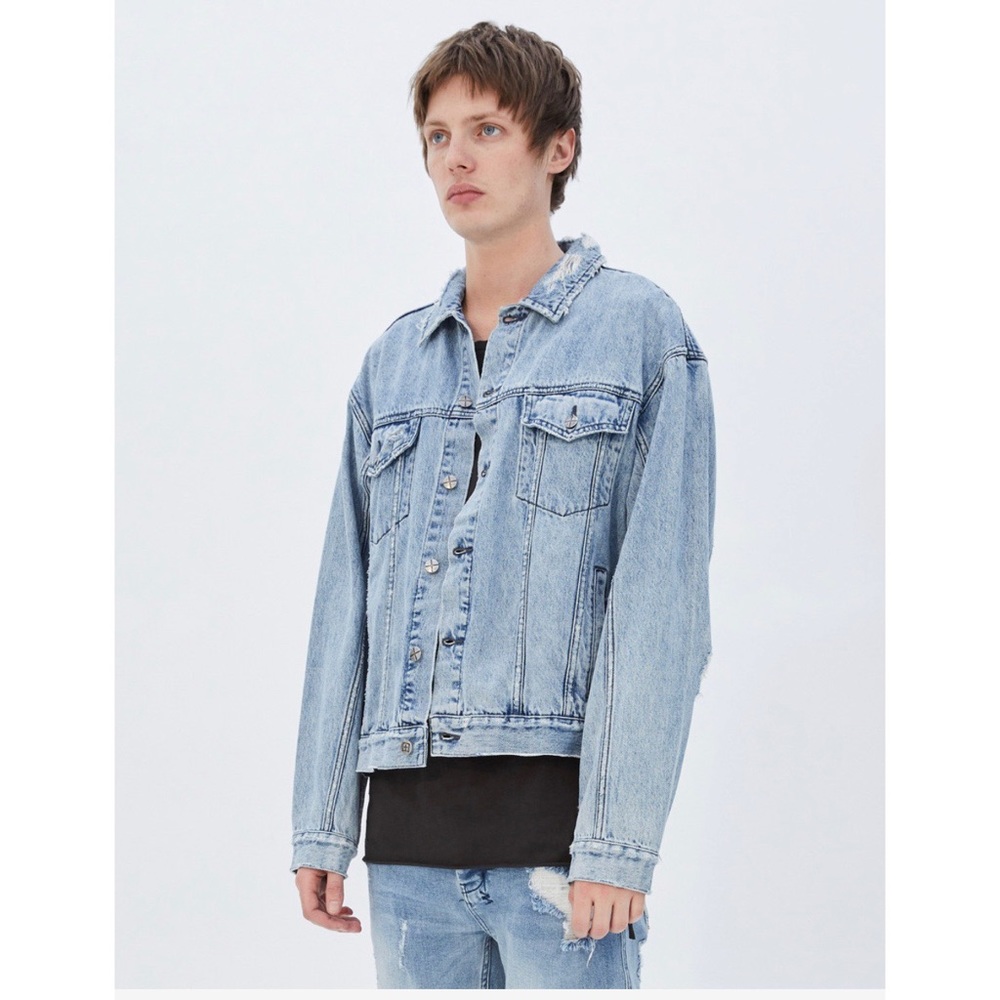 NWOT KSUBI Oh G Trash denim jacket acid trip blue